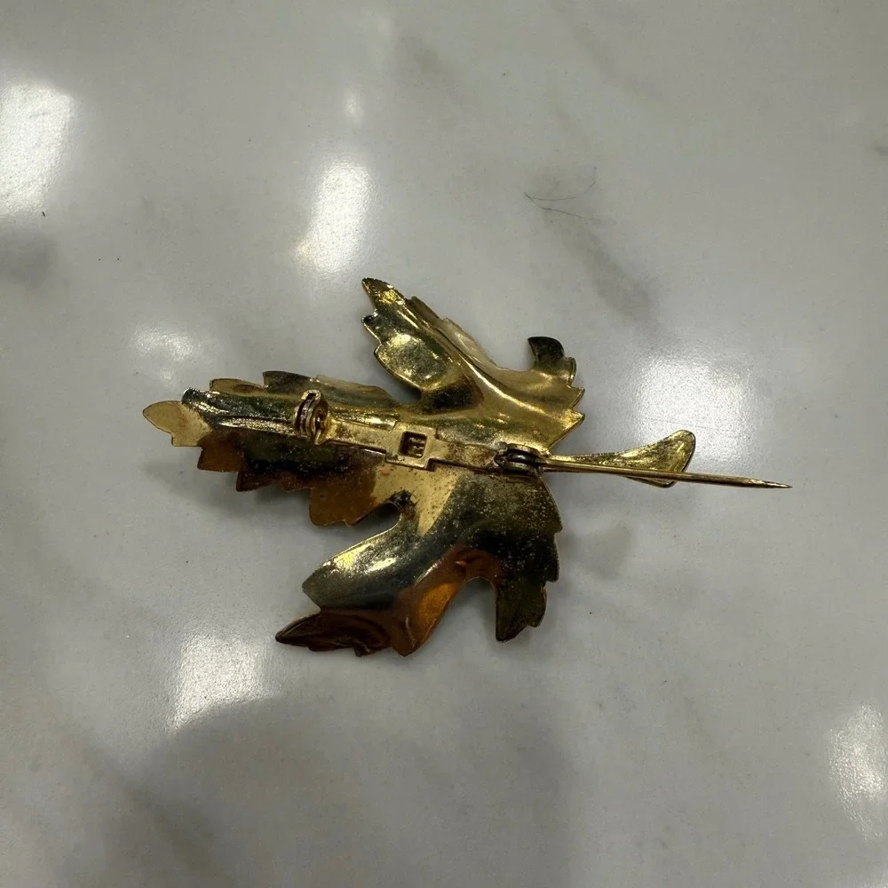 Gold Leaf Brooch Pin Autumn Maple Leaf Vintage Fall Jewelry Accent